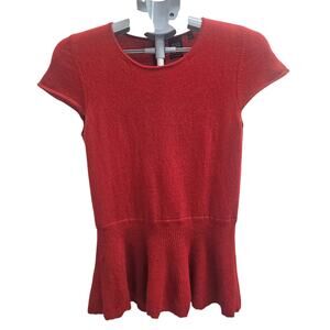 Black Saks Fifth Avenue 100% Cashmere Cap Sleeve Peplum Sweater Knit Top Red L